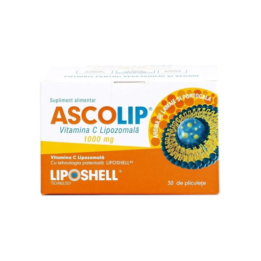 ASCOLIP Vitamina C Lipozomală 1000 mg Aromă de Lămaie și Portocală 30 plicuri Liposhell